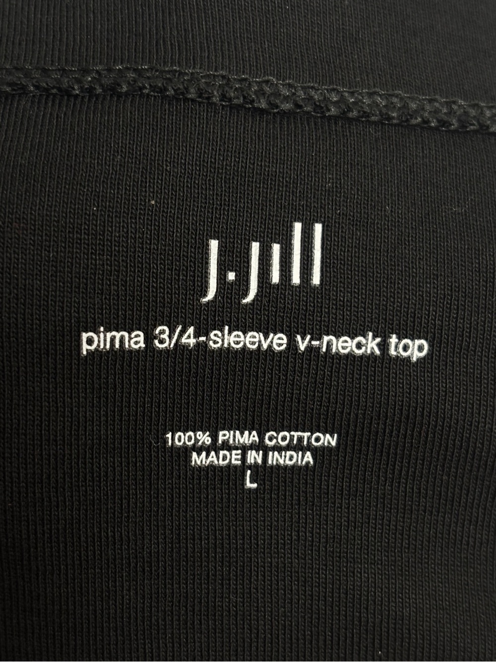 J.Jill | Black Pima Cotton 3/4 Sleeve V-Neck Top | Relaxed Fit | Large - Picture 5 of 7
